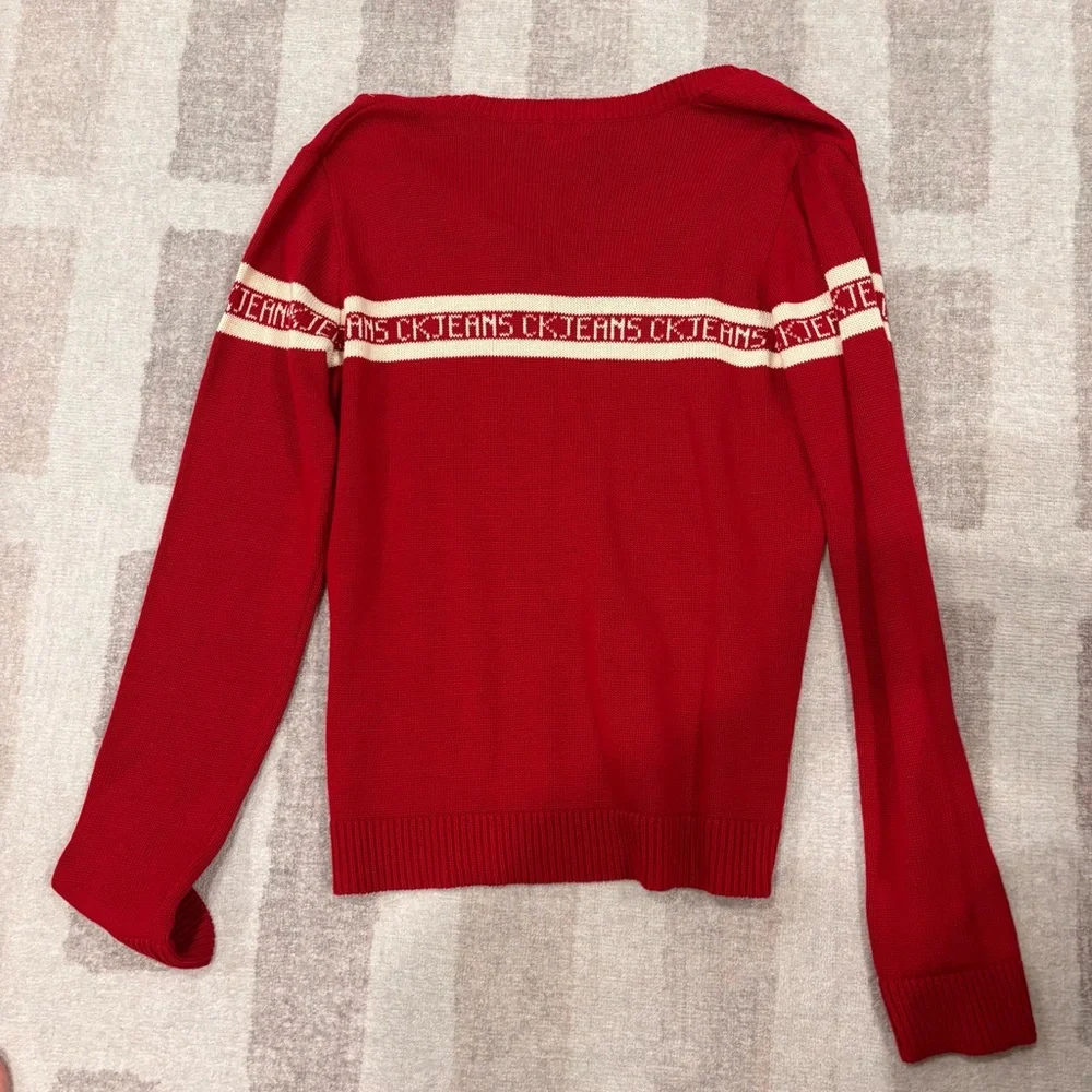 Calvin Klein Women’s Sweater – Red & White, Size Large